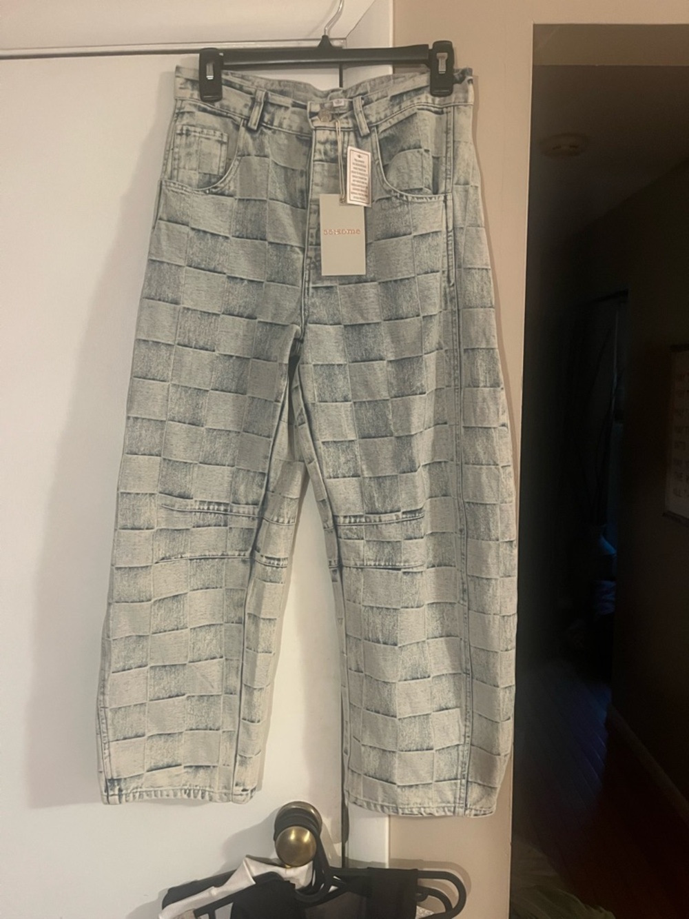 ee.some Light Blue Checkerboard Denim Jeans
